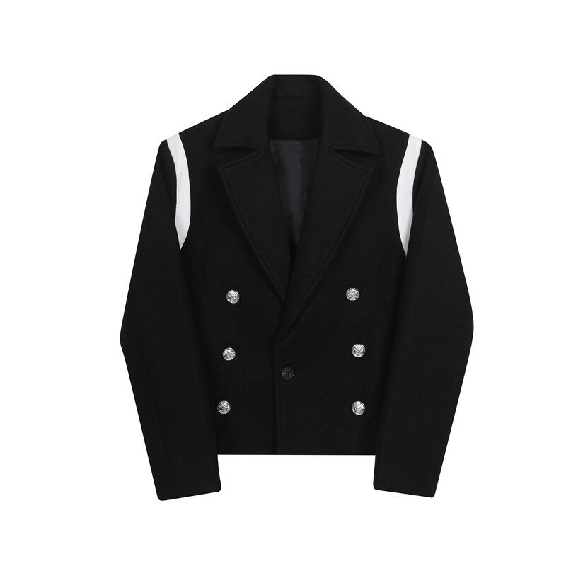 Moda personalidade curta jaqueta masculina contraste cor ombro designer outwear engrossar lã pano terno gola casaco masculino inverno