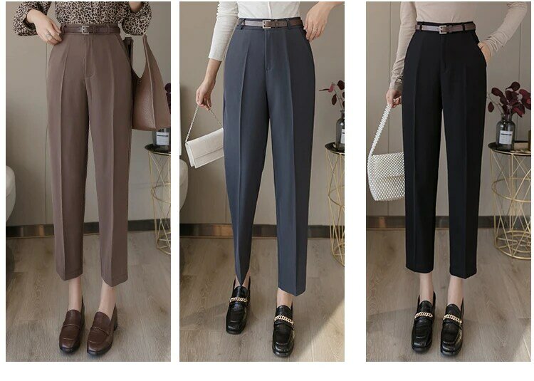 Calças terno das mulheres de cintura alta em linha reta moda feminina calças retas ternos casuais S-XL novas calças femininas harajuku 251b