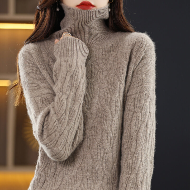 Новинка Осень-Зима Женский однотонный Свободный пуловер с воротником-хомутом корейский вязаный шерстяной топ рубашка