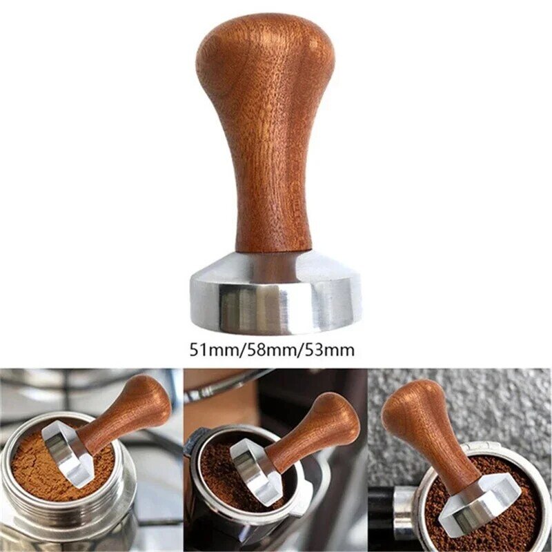 Stainless Steel Flat base Coffee Tamper 51MM/53MM/58MM Espresso Coffee Machine Profilter Tool Rosewood Handle New Stocked