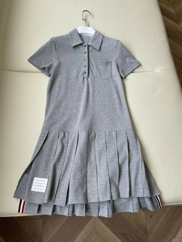 TB summer new trendy brand drape cotton piqué breathable dry and washable Polo pleated dress