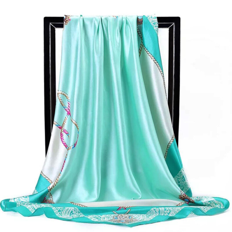 Popular Headcloth New 90X90CM Square Bandannas Luxury Stripe Print Shawls Four Seasons Silk Scarves Fashion Sunscreen Kerchief