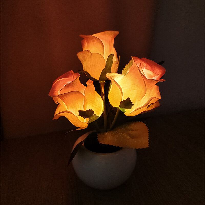 Lampe Led en forme de tulipe, Simulation de pot de fleurs en céramique, veilleuse d'ambiance, décoration, ornements