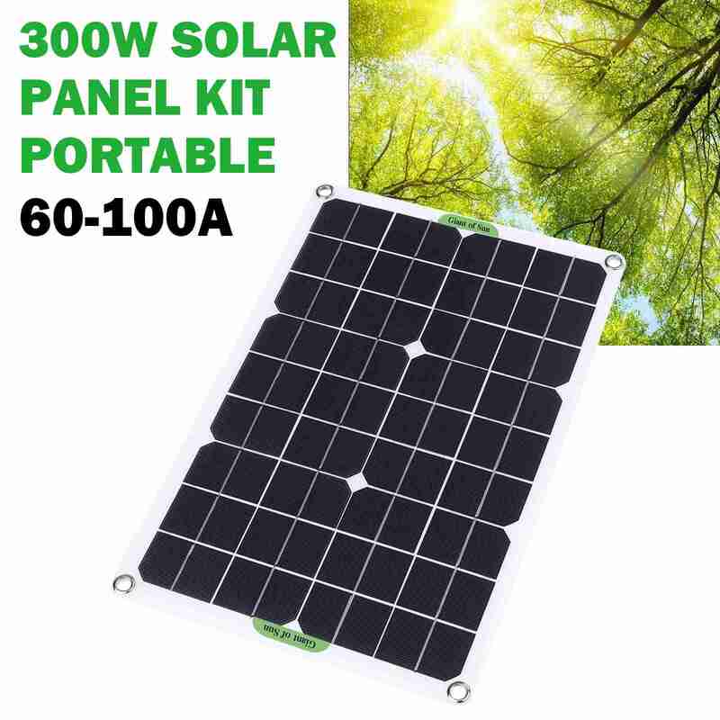 Kit de controlador de Panel Solar portátil, controlador monocristalino para exteriores, 2 USB, 60A, 80A, 100A, 300W