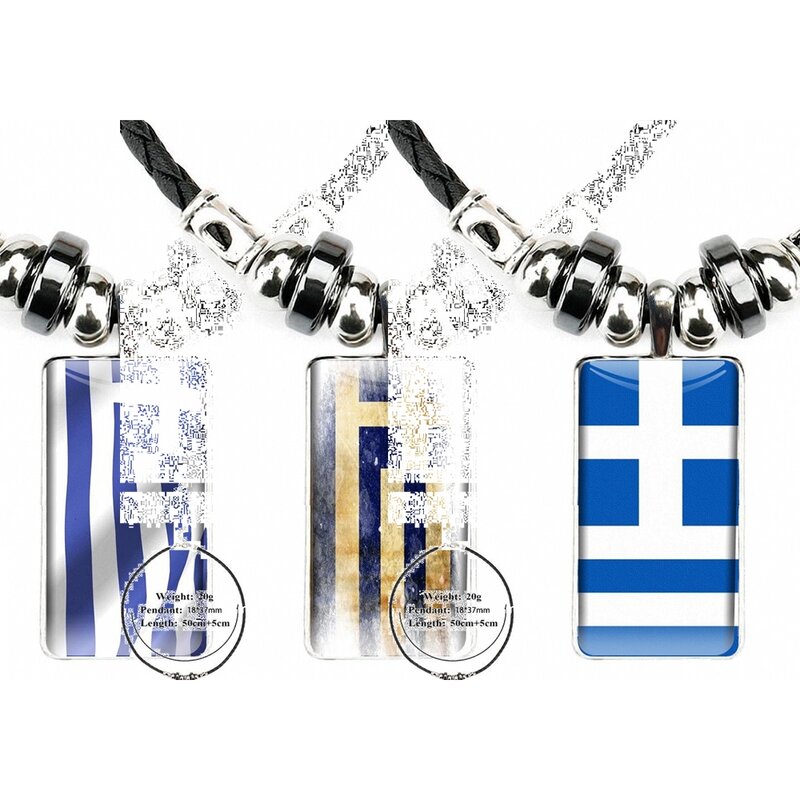 Collar con colgante de cristal para mujer y niña, bandera nacional griega de Grecia, hecho a mano, medio colgante rectangular