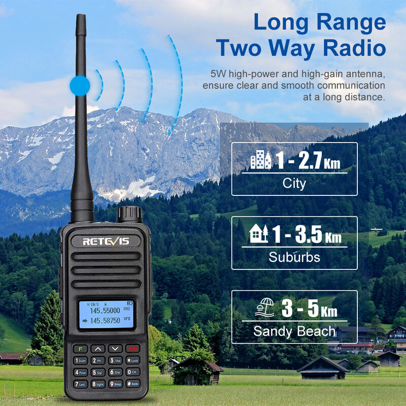 Retevis-walkie-talkie RT85 Ham, estación de Radio bidireccional, 5W, VHF, UHF, banda Dual, portátil, para caza