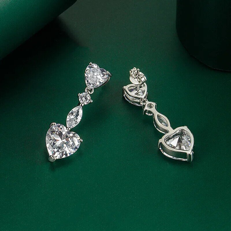 S925 prata agulha coreano temperamento cheio de diamantes amor longo borla brincos moda na moda líquido vermelho brincos feminino