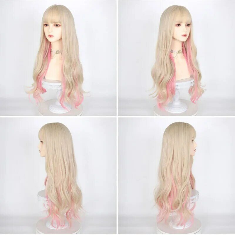 Synthetic wig with versatile styling, long hair, full bangs, Cosplay wig, realistic and natural, suitable for women's