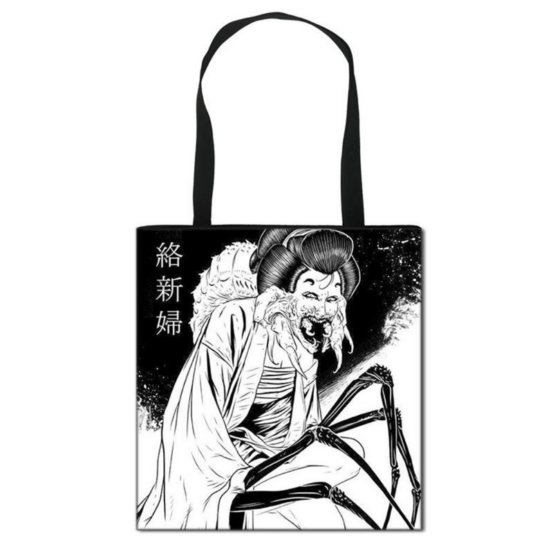 Anime de terror kawakami tomie sacola de compras masculina feminina grande capacidade de moda portátil poliéster bolsa de ombro saco de armazenamento