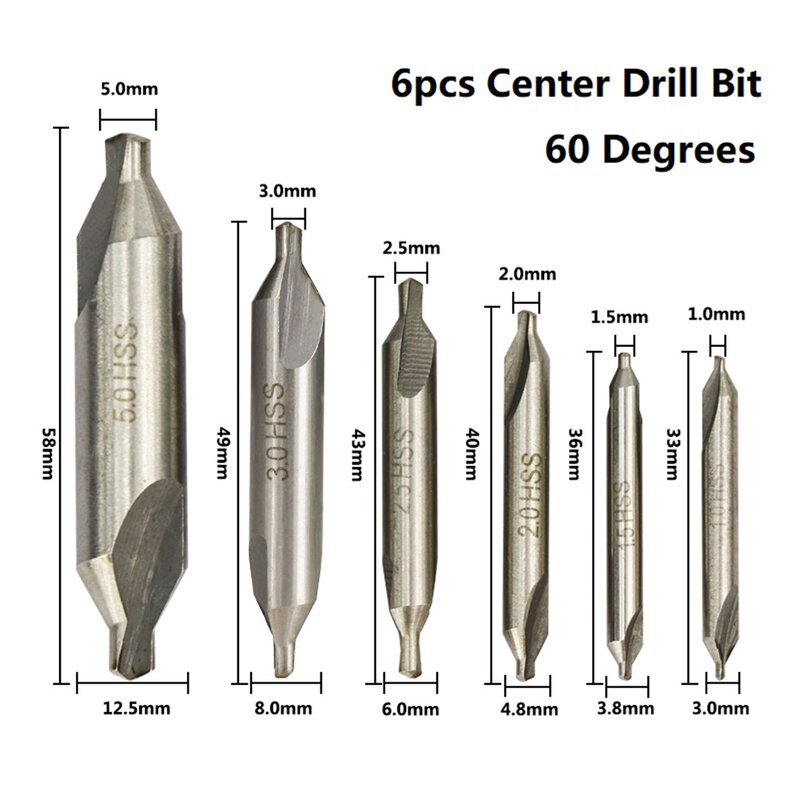 6PCS HSS Combined Center Drills 60องศาโลหะเจาะ Countersink Bit เจาะรู1-5มม.Countersinks มุมชุด
