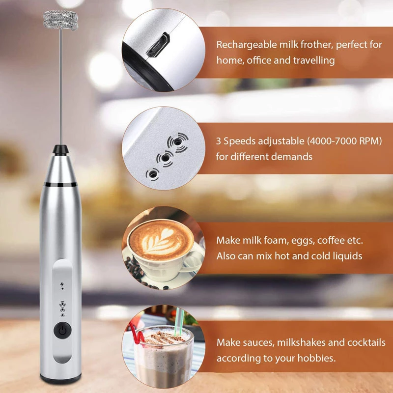 Mini Espumador de leche eléctrico inalámbrico, batidor de mano USB, cafetera, licuadora para café, capuchino, crema, hogar