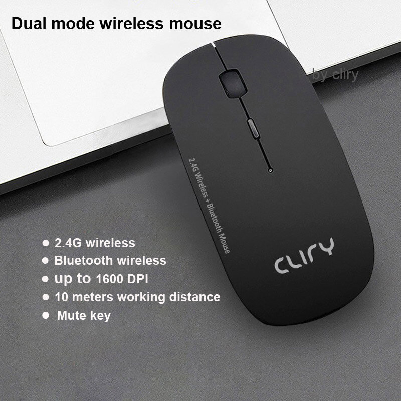 Mouse óptico ergonômico sem fio, bluetooth 5.0, 2.4ghz, dual mode, 2 em 1, ultra fino, portátil, 1600 dpi