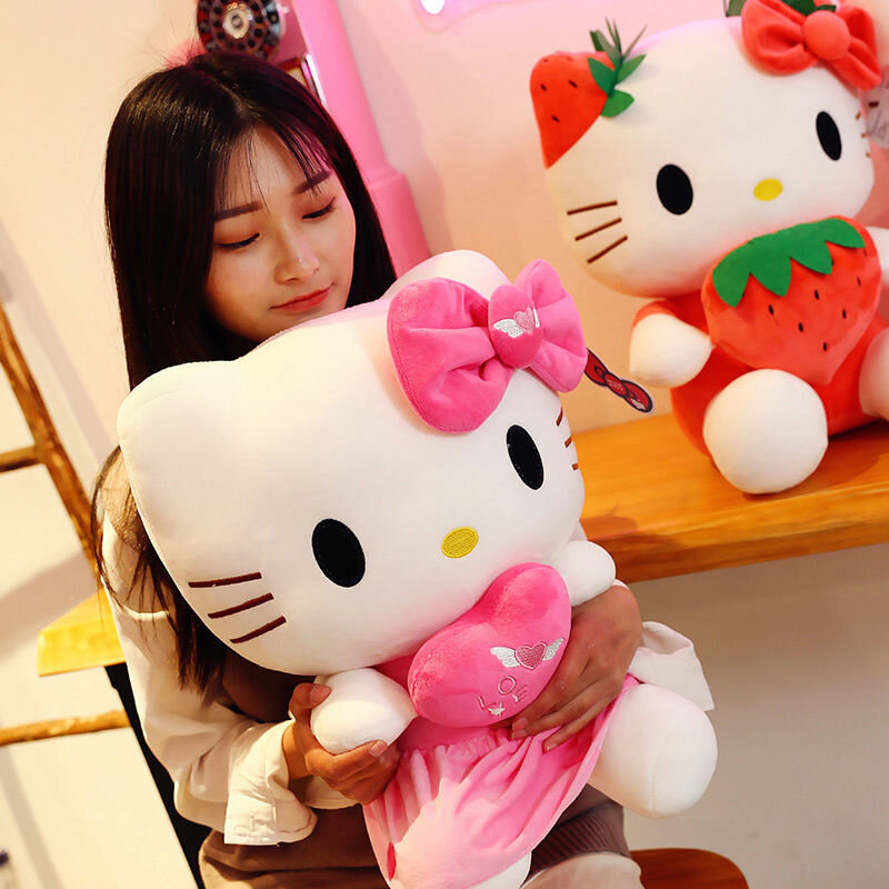 Novo sanrio hello kitty brinquedos de pelúcia anime dos desenhos animados kawaii bonito boneca de pelúcia decoração do quarto brinquedos de pelúcia para o presente de aniversário da menina