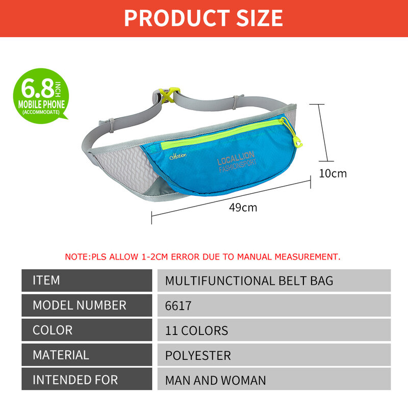 男性と女性のための調節可能なストラップ付き防水ウエストバッグ,旅行やスポーツのランニング用