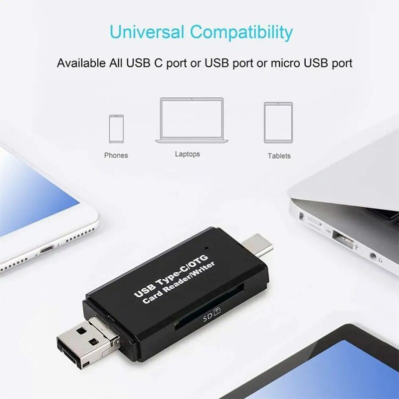 3-in-1 Memory Card Reader Usb Type-c + Micro Usb + Usb 2.0 Universal Otg Compatible For Android Phones Support For TF SD Card