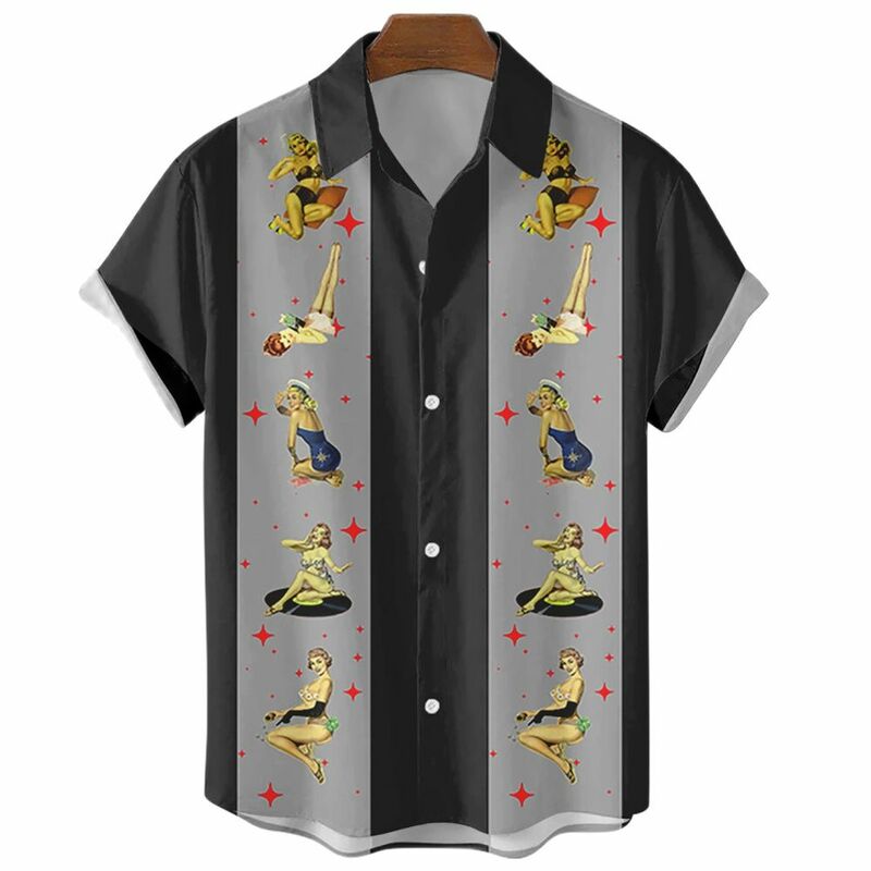 남성용 새로운 하와이안 셔츠 캐주얼 버튼 다운 반팔 유니섹스 스트라이프 3D 프린트 여름 비치 셔츠, 유럽 사이즈 S ~ 5XL