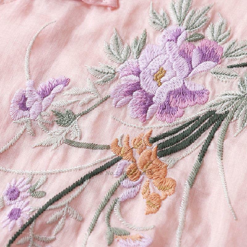 2022 Blus Cina Tradisional Wanita Hanfu Antik Bunga Bordir Atasan Katun Linen Blus Cheongsam Oriental Tang Suit