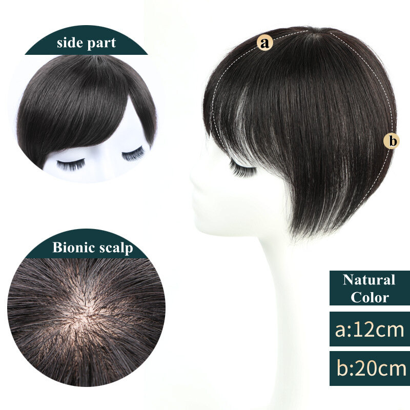 Halo Lady Real Natural Human Hair Topper Pad Straight Hairpiece With Bangs Cover White Hair Loss For Women 8-12inch Machine Remy