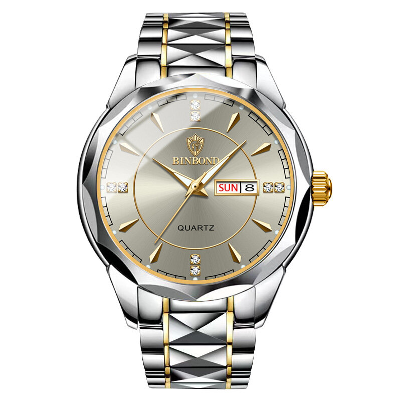 Binbond New Fashion Men's Quartz Watch Waterproof Tungsten Steel Wrist Watch Men's and Women's Watch Precise Back Cover