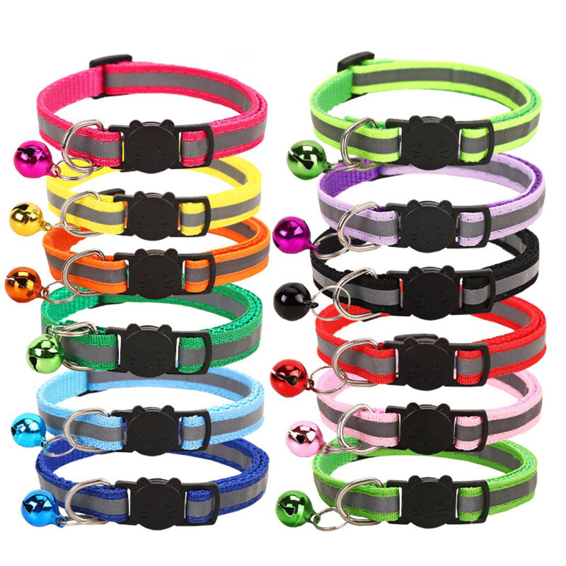 1Pc Pet Collar Cat Dog Collar Reflective Material With Bell Neck Ring Necklace Safety Elastic Adjustable Collar Pet Accessories