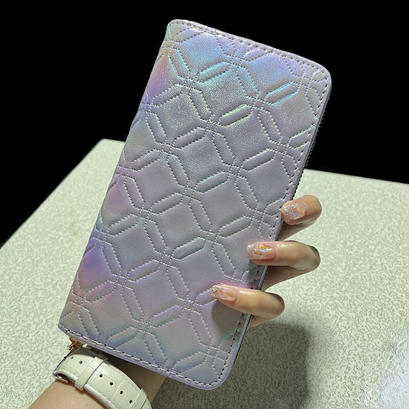 2022 Trend Fashion koreański portfel dla kobiet długie luksusowe portmonetki pokrowiec na karty na zamek Laser miękka skórzana kopertówka kobieta