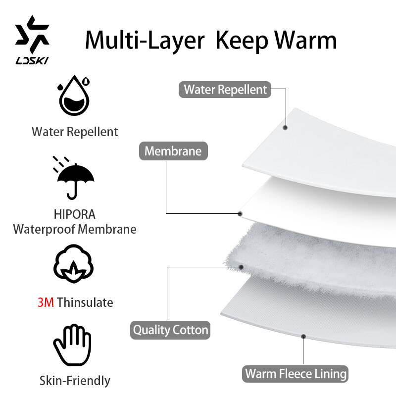 LDSKI スキーグローブ 男性女性のための本革の手袋,防水,熱絶縁,3M Thinsulate 冬用,暖かいミトン,スノーボードアクセサリー
