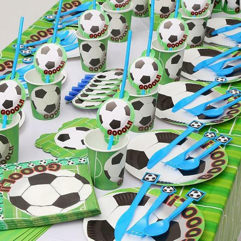 10 osób zielony z motywem piłki nożnej dla dzieci Birthday Party Favor jednorazowe dekoracje artykuły stołowe kubek serwetka słomkowy kapelusz