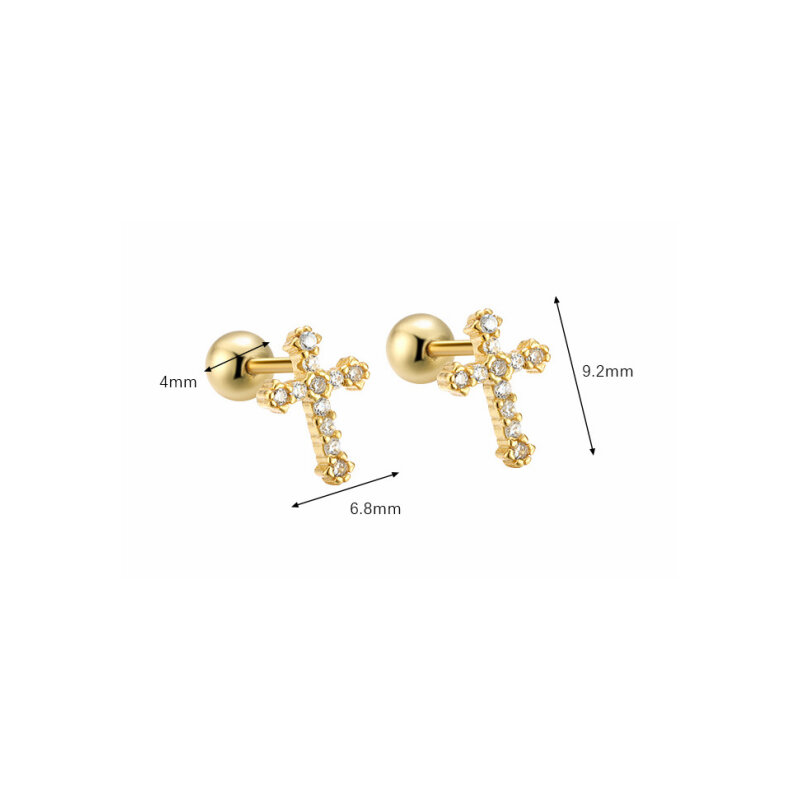 2 Pc Cute Cz Cross Ear Stud Piercing Earrings For Women Surgical Steel Cartilage Earrings Ear Piercing Trendy Jewelry