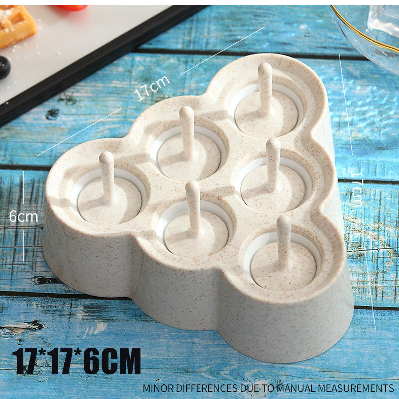 6 Grids Ice Cream Maker ผลไม้ Ice Cube Mold Ice Cream Mould Ice Cube ถาดฟางข้าวสาลี Popsicle แม่พิมพ์สำหรับอุปกรณ์ครัว