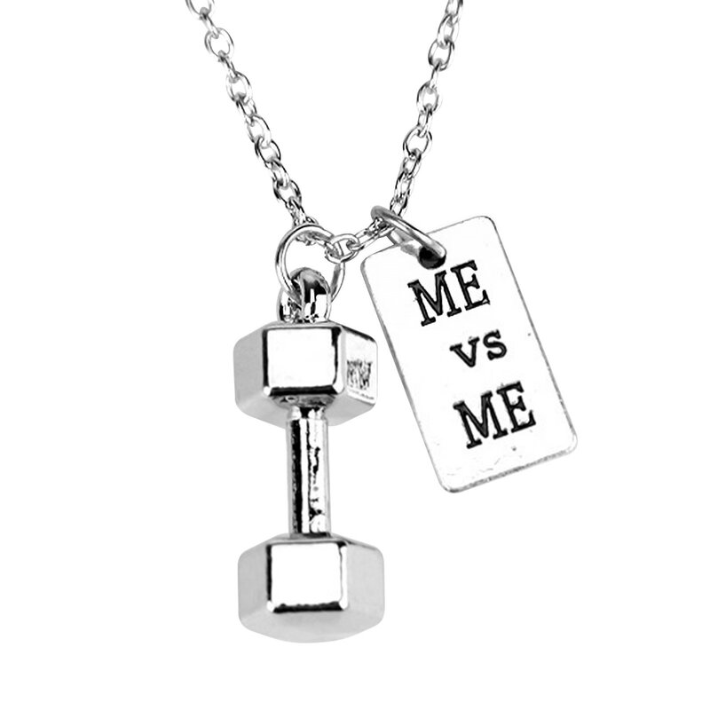 Dumbbell Pendant Necklace Titanium Stainless Steel Fitness Gym Necklace Weight Plate Long Necklace Set Folding Heart Necklace
