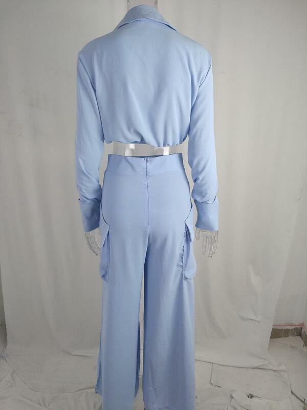 Элегантный комплект из двух предметов, женский наряд 2023, летний однотонный темпераментный СВОБОДНЫЙ Модный повседневный офисный костюм с карманами и штанами для работы