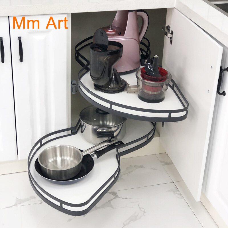 Panier de rangement rotatif à angle, armoire de cuisine, double étagère de rangement, entièrement amovible