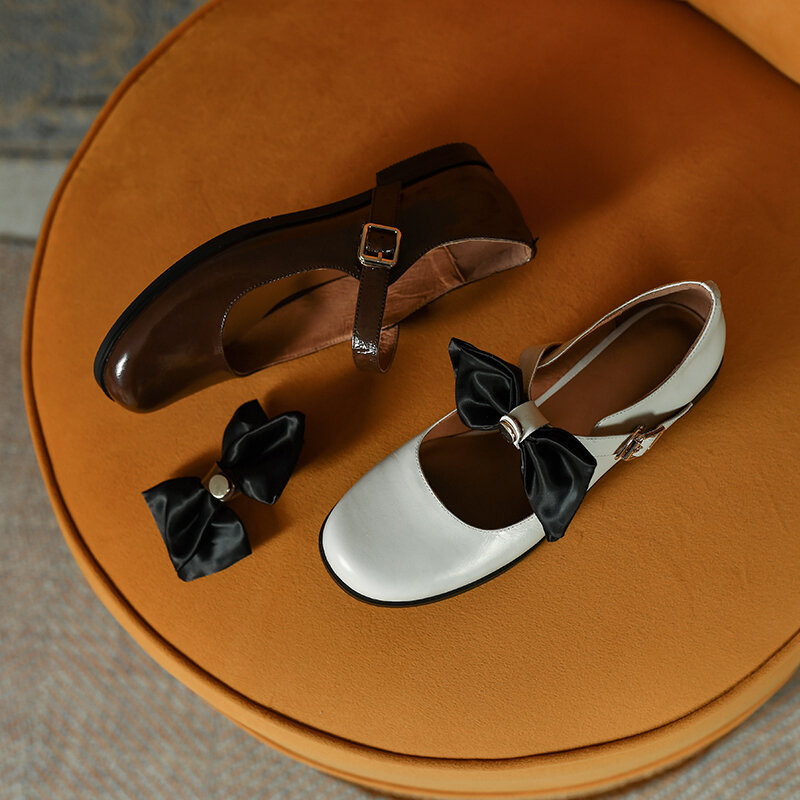 Zapatos de tacón de cuero natural para mujer, calzado con hebilla de lazo desmontable, de cuero de vaca, 22-2022 cm, para Primavera, novedad de 24,5