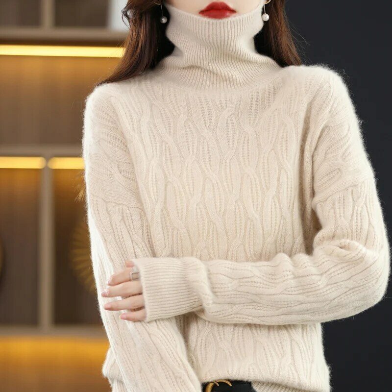 New Autumn And Winter Turtle Neck Women's Solid Color Twist Loose Pullover Korean Knitted Wool Bottoming Shirt