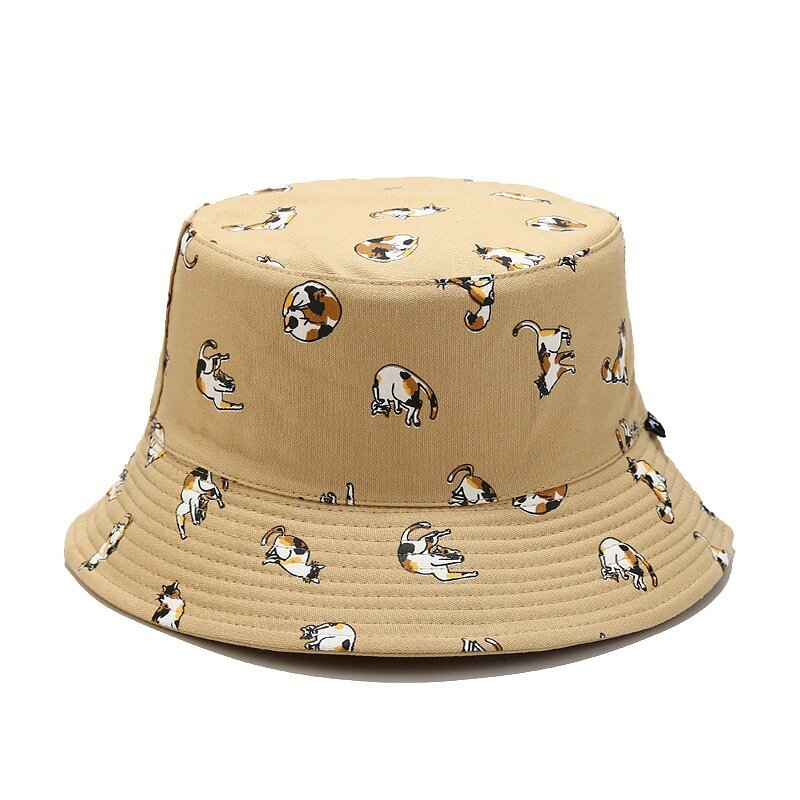 2022 algodão dos desenhos animados gato balde chapéu dupla face pescador chapéu de viagem ao ar livre chapéu de sol