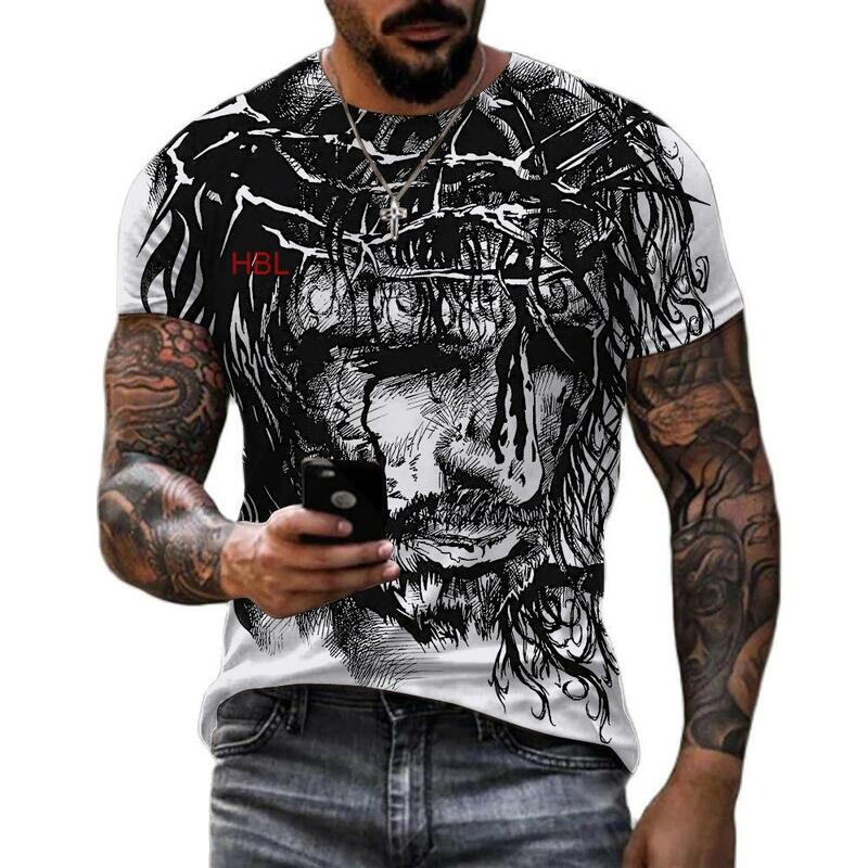 예수 3D 프린트 티셔츠 남성 여성 패션 반팔 캐주얼 하라주쿠 스트리트웨어 탑스 오버 사이즈 6XL