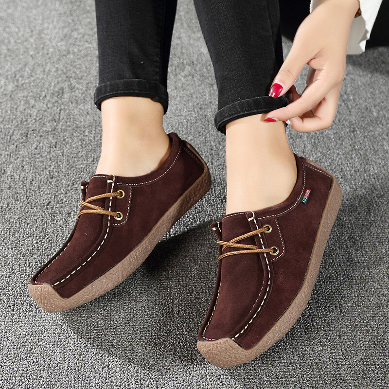 Big Size Cow Suede Leather Women Flats women's Casual Shoes Ladies Loafers Moccasin Driving Shoes