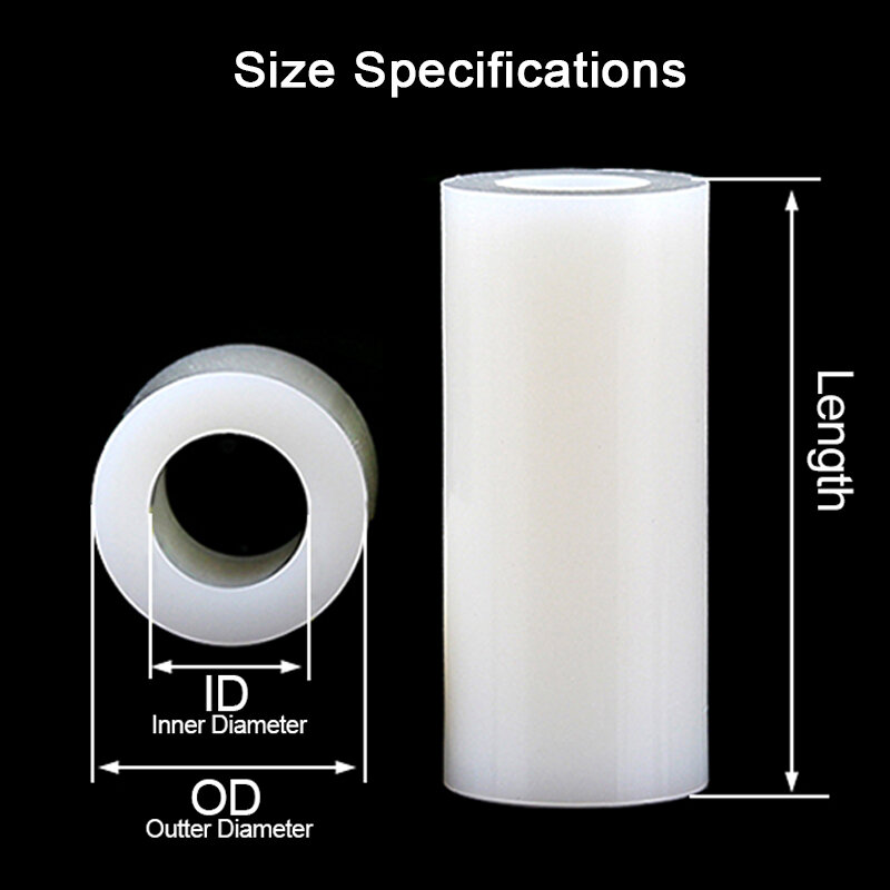 20/ 50 stuks m3 m4 m5 m6 m8 witte abs niet-schroefdraad uitgehold nylon spacer ronde holle standoff wasmachine printplaat schroef