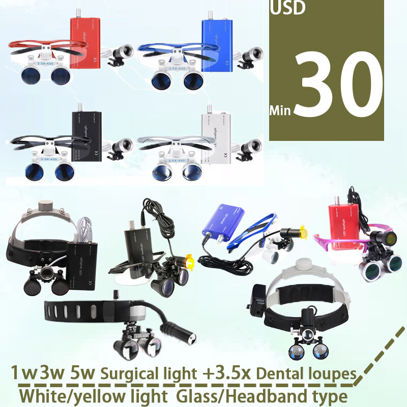 Luz quirúrgica de 3w, lupas dentales de 3.5x, lámpara de inspección Oral, lupa Binocular, lupa médica de 5w, lámpara de operación, herramientas de dentista