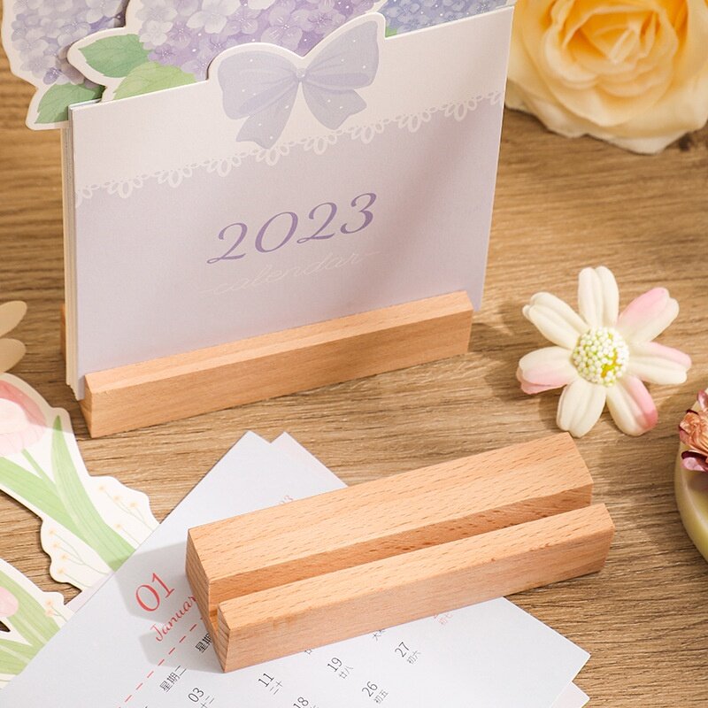 1 Pc Ins stylowe drewniane podstawy kalendarz biurkowy kwiat kalendarz kreatywne ozdoby na biurko 2023 kalendarz