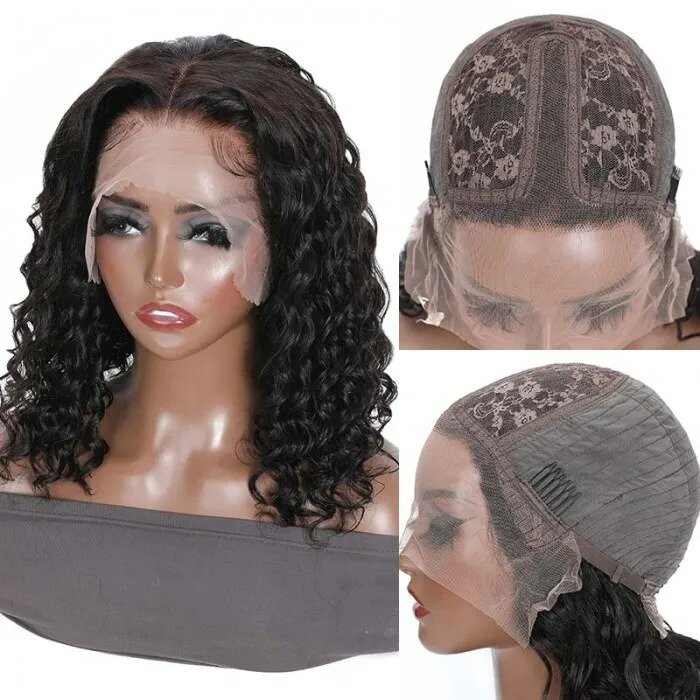 Pelucas de encaje frontal para mujeres negras, pelo de bebé prearrancado, con cierre de encaje, parte media, brasileño, rizado