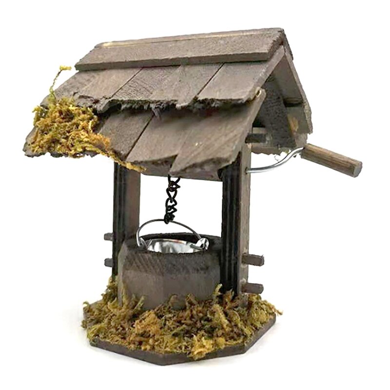 1/12 miniaturas dollhouse jardim modelo galeria de madeira bem para acessórios de decoração de casa de bonecas