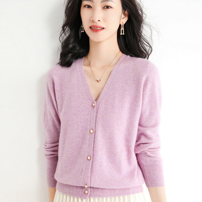 Suéter de lana con cuello en V para mujer, Rebeca de punto, Color sólido, versión coreana, abrigo suelto, oferta especial, primavera 2022