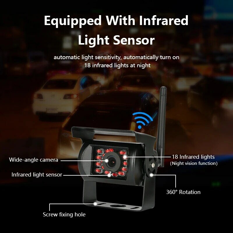 Câmera de visão traseira do caminhão sem fio 18 luzes infravermelhas visão noturna para caminhões rv monitor do carro de 7 polegadas com sistema reverso 12-24v de lmage