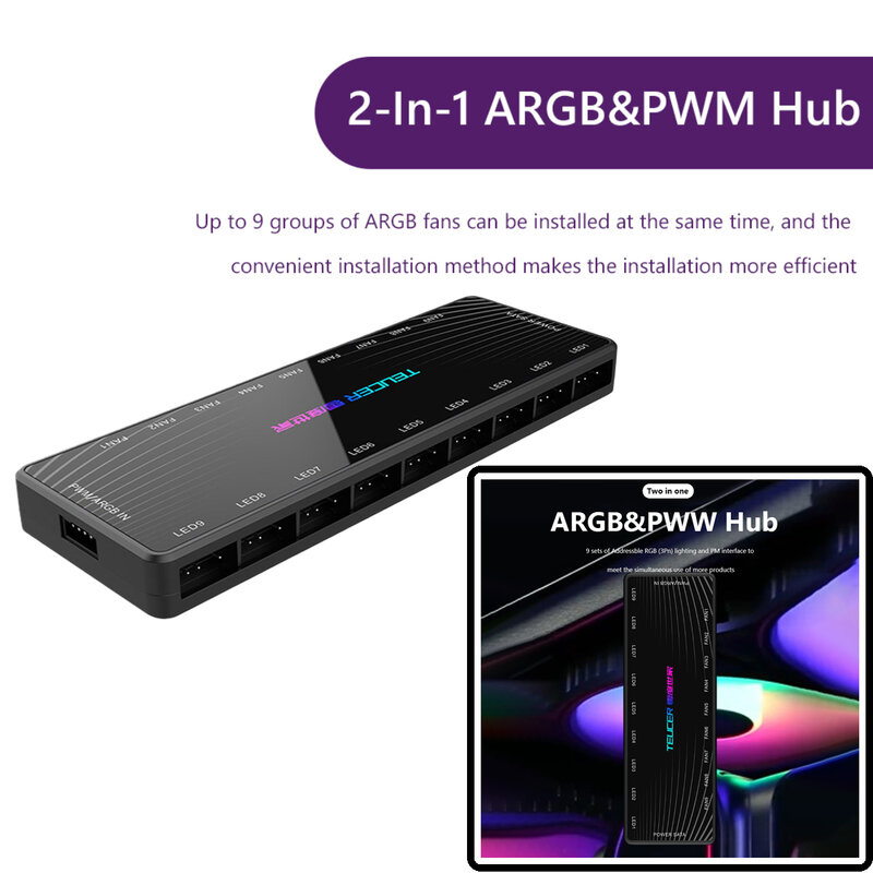 5V 3 Pin ARGB Kipas Pendingin 4Pin PWM HUB 1 Sampai 9 Multi Cara Splitter untuk PC Case Controller Adaptor Didukung Oleh Antarmuka SATA