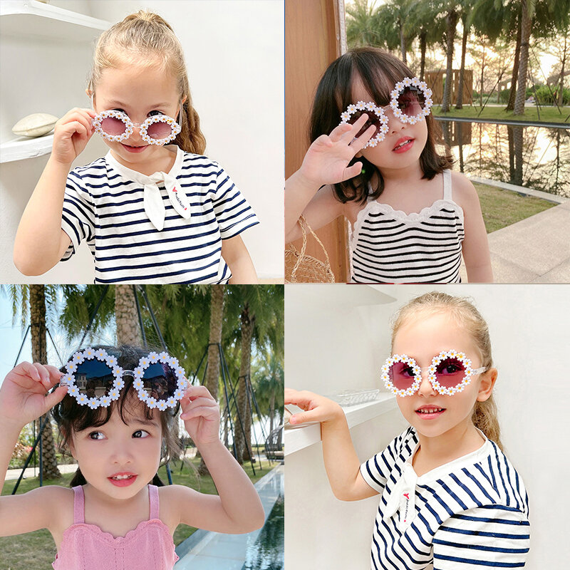 Novo crianças óculos de sol crianças flor redonda óculos de sol meninas meninos bebê esporte máscaras uv400 ao ar livre proteção solar eyewear