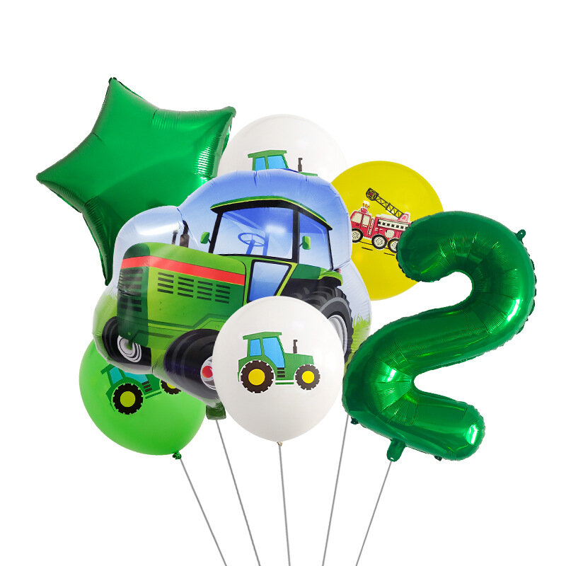 녹색 트랙터 파티 용품 일회용 식기 컵 접시 플라스틱 식탁보 트럭 차량 굴삭기, 아이 생일 파티 장식