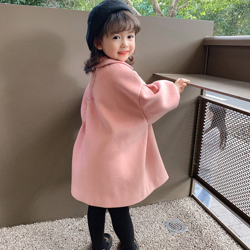 Doce nova rosa bebê meninas casaco outono e inverno quente crianças jaqueta menina lã mistura de cor sólida crianças roupas superior outerwear
