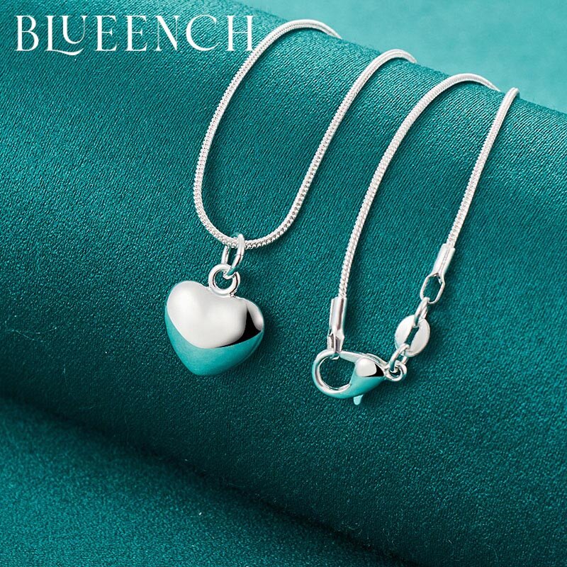 Blueench 925 Liontin Hati Perak Murni 16-30 Inci Kalung Rantai Ular untuk Wanita Perhiasan Mode Pertunangan Pernikahan
