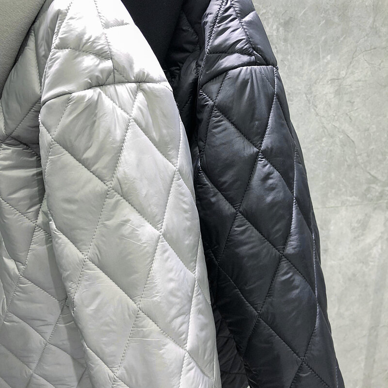 TB THOM Diamond Design Duck Down Jacket Men‘s Loose Patchwork Classic Striped With Hooded Thick Winter Casual TB Coat
